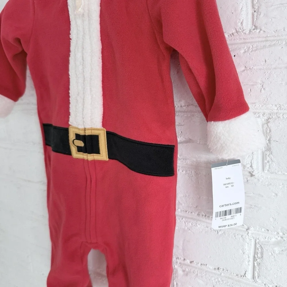 Carter's Santa Claus Christmas One Piece Hooded Pajamas Baby Size 6M‎ NWT